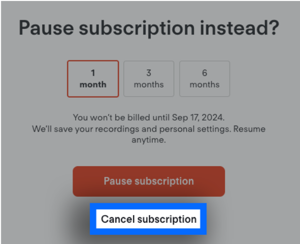 Click On Cancel Subscription Option